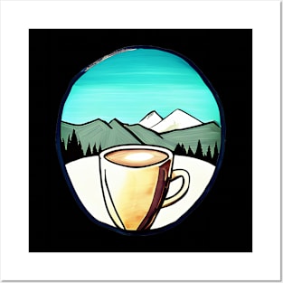 Retro Coffee And Mountains, Watercolor Drink Coffee Outdoors, Cool Gift For Hikers Posters and Art